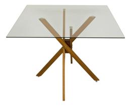Mesa De Jantar 90cm Quadrada Vidro Temperado Base Akemi Pé Eucalipto Escrivaninha Sala Estar Cozinha