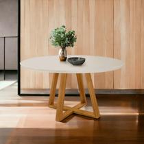 Mesa de Jantar 90cm Redonda Tampo Off Com Vidro Pés Perola Mesa de Jantar 90cm Redonda Tampo Off Com Vidro Pés Perola