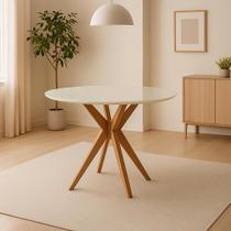 Mesa de Jantar Acássia Tampo em Mdf com Vidro e Base em Madeira Mesa de Jantar Acássia Tampo em Mdf com Vidro e Base em Madeira