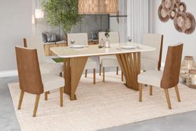 Mesa de Jantar Adriana 180 C. Vidro 6 Cad. Anne Caramelo/Linho - Henn