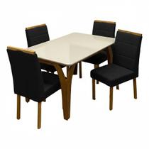 Mesa de Jantar Agata 135x90cm com Vidro e 4 Cadeiras Giulia em Veludo Estofadas Lj Móveis Cor Cinamomo Off White com Tecido Preto Mesa de Jantar Agata 135x90cm com Vidro e 4 Cadeiras Giulia em Veludo Estofadas Lj Móveis Cor Cinamomo Off White com Tecido Preto