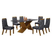 Mesa de Jantar Ágata 180x90 Freijó Chumbo com 6 Cadeiras MDF Freijó Joli Chumbo Leifer Móveis