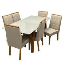 Mesa de Jantar Agata 180x90cm com Vidro e 6 Cadeiras Giulia em Veludo Estofadas Lj Móveis Cor Cinamomo Off White com Tecido Bege Mesa de Jantar Agata 180x90cm com Vidro e 6 Cadeiras Giulia em Veludo Estofadas Lj Móveis Cor Cinamomo Off White com Tecido Bege