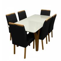 Mesa de Jantar Agata 180x90cm com Vidro e 6 Cadeiras Giulia em Veludo Estofadas Lj Móveis Cor Cinamomo Off White com Tecido Preto Mesa de Jantar Agata 180x90cm com Vidro e 6 Cadeiras Giulia em Veludo Estofadas Lj Móveis Cor Cinamomo Off White com Tecido Preto