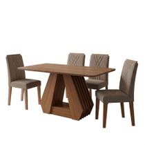 Mesa de Jantar Agata MDF Com 4 Cadeiras Estofadas Linho MOLCI