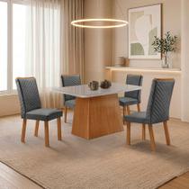 Mesa de Jantar Aida 120cm Tampo MDF e Vidro Canto Copo com 4 Cadeiras Lira Moderna Mobília Mesa de Jantar Aida 120cm Tampo MDF e Vidro Canto Copo com 4 Cadeiras Lira Moderna Mobília