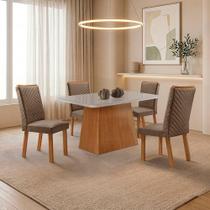 Mesa de Jantar Aida 4 Lugares MDF Cadeiras Lira Veludo Off White 120CM Moderna Mesa de Jantar Aida 4 Lugares MDF Cadeiras Lira Veludo Off White 120CM Moderna