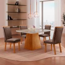 Mesa de Jantar Aida 90 cm Tampo MDF Vidro Canto Copo com 4 Cadeiras Lira