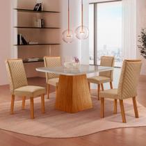Mesa de Jantar Aida Lira 4 Lugares MDF Vidro Serigrafado Off White Moderna Mesa de Jantar Aida Lira 4 Lugares MDF Vidro Serigrafado Off White Moderna