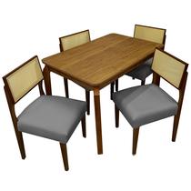 Mesa de Jantar Alegra 120x80 Sem Vidro 4 Cadeiras Grecia Cor Cinamomo com Tecido Cinza Mesa de Jantar Alegra 120x80 Sem Vidro 4 Cadeiras Grecia Cor Cinamomo com Tecido Cinza