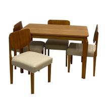 Mesa de Jantar Alegra 120x80cm Sem Vidro e 4 Cadeiras Barcelona em Linho Madeira Jcm Cor Cinamomo com Tecido Bege Mesa de Jantar Alegra 120x80cm Sem Vidro e 4 Cadeiras Barcelona em Linho Madeira Jcm Cor Cinamomo com Tecido Bege
