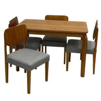 Mesa de Jantar Alegra 120x80cm Sem Vidro e 4 Cadeiras Barcelona em Linho Madeira Jcm Cor Cinamomo com Tecido Cinza Mesa de Jantar Alegra 120x80cm Sem Vidro e 4 Cadeiras Barcelona em Linho Madeira Jcm Cor Cinamomo com Tecido Cinza