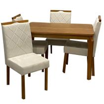 Mesa de Jantar Alegra 120x80cm Sem Vidro e 4 Cadeiras California em Veludo Estofadas Jcm Cor Cinamomo com Tecido Bege Mesa de Jantar Alegra 120x80cm Sem Vidro e 4 Cadeiras California em Veludo Estofadas Jcm Cor Cinamomo com Tecido Bege