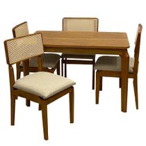 Mesa de Jantar Alegra 120x80cm Sem Vidro e 4 Cadeiras Diamante Madeira em Linho Jcm Cor Cinamomo com Tecido Bege Mesa de Jantar Alegra 120x80cm Sem Vidro e 4 Cadeiras Diamante Madeira em Linho Jcm Cor Cinamomo com Tecido Bege