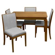 Mesa de Jantar Alegra 120x80cm Sem Vidro e 4 Cadeiras Lara Kappesberg em Linho Madeira Jcm Cor Cinamomo com Tecido Cinza Mesa de Jantar Alegra 120x80cm Sem Vidro e 4 Cadeiras Lara Kappesberg em Linho Madeira Jcm Cor Cinamomo com Tecido Cinza