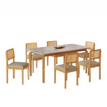 Mesa De Jantar Alegra 160x80 Com 6 Cadeiras Jade Encosto Tela JCM Movelar - JCM Movelaria