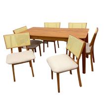 Mesa de Jantar Alegra 160x80cm Sem Vidro e 6 Cadeiras Diamante em Linho Madeira Jcm Cor Cinamomo com Tecido Bege Mesa de Jantar Alegra 160x80cm Sem Vidro e 6 Cadeiras Diamante em Linho Madeira Jcm Cor Cinamomo com Tecido Bege