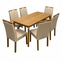 Mesa de Jantar Alegra 180x90 Sem Vidro e 6 Cadeiras California em Linho Estofadas Jcm Cor Cinamomo com Tecido Bege Mesa de Jantar Alegra 180x90 Sem Vidro e 6 Cadeiras California em Linho Estofadas Jcm Cor Cinamomo com Tecido Bege