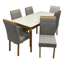 Mesa de Jantar Alegra 180x90cm com Vidro e 6 Cadeiras Giulia em Veludo Estofadas Jcm Cor Cinamomo Off White com Tecido Cinza Mesa de Jantar Alegra 180x90cm com Vidro e 6 Cadeiras Giulia em Veludo Estofadas Jcm Cor Cinamomo Off White com Tecido Cinza