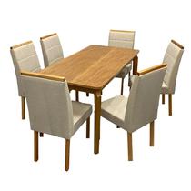 Mesa de Jantar Alegra 180x90cm Sem Vidro e 6 Cadeiras Giulia em Linho Estofadas Jcm Cor Cinamomo com Tecido Bege Mesa de Jantar Alegra 180x90cm Sem Vidro e 6 Cadeiras Giulia em Linho Estofadas Jcm Cor Cinamomo com Tecido Bege