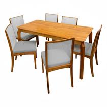 Mesa de Jantar Alegra 180x90cm Sem Vidro e 6 Cadeiras Lara Kappesberg em Linho Madeira Jcm Cor Cinamomo com Tecido Cinza Mesa de Jantar Alegra 180x90cm Sem Vidro e 6 Cadeiras Lara Kappesberg em Linho Madeira Jcm Cor Cinamomo com Tecido Cinza