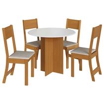 Mesa de Jantar Alice com 4 Cadeiras Indekes Cor Freijó Off White