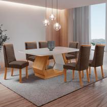 Mesa de Jantar Alvorada 180cm Tampo MDF Vidro Canto Copo com 6 Cadeiras Carolina