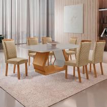 Mesa de Jantar Alvorada 180cm Tampo MDF Vidro Canto Copo com 6 Cadeiras Lorena Moderna Mobília Mesa de Jantar Alvorada 180cm Tampo MDF Vidro Canto Copo com 6 Cadeiras Lorena Moderna Mobília