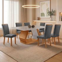Mesa de Jantar Alvorada com 6 Cadeiras Lira Tampo Mdf Vidro Grafite Nat Off 180cm Moderna