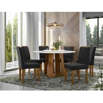 Mesa de jantar Ambiente 135x135 cm com Tampo Giratório Isabela com Vidro Ype Off White e 6 Cadeiras Amanda Ype Veludo Preto New Ceval Mesa de jantar Ambiente 135x135 cm com Tampo Giratório Isabela com Vidro Ype Off White e 6 Cadeiras Amanda Ype Veludo Preto New Ceval