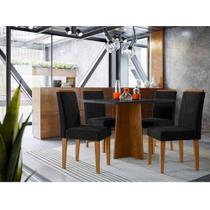 Mesa De Jantar Ambiente Anitta 120x80 Cm Com Vidro Ype Preto E 4 Cadeiras Ana Veludo Preto New Ceval