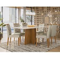 Mesa de Jantar Ambiente Anitta 160x90 cm com Vidro Ype Off White e 6 Cadeiras Caroline Ype Veludo Nude New Ceval