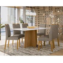 Mesa de Jantar Ambiente Anitta 160x90 cm com Vidro Ype Off White e 6 Cadeiras Mariana Ype Camurça Marrom New Ceval