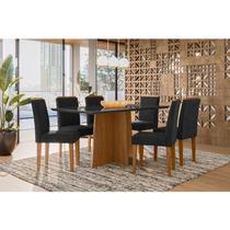 Mesa de Jantar Ambiente Anitta 160x90 cm com Vidro Ype Preto e 6 Cadeiras Ana Ype Veludo Preto New Ceval Mesa de Jantar Ambiente Anitta 160x90 cm com Vidro Ype Preto e 6 Cadeiras Ana Ype Veludo Preto New Ceval