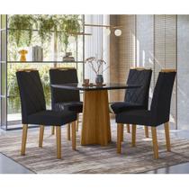 Mesa De Jantar Ambiente Anitta 90x90 Cm Com Vidro Ype Preto E 4 Cadeiras Sarah Veludo Preto New Ceval