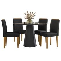 Mesa De Jantar Ambiente Isis 120x120 Cm Com Vidro Preto E 4 Cadeiras Ana Ype Veludo Preto - New Ceval