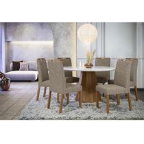 Mesa de jantar Ambiente Isis 135x135 cm com Vidro Ype Off White e 6 Cadeiras Mariana Camurça Marrom New Ceval