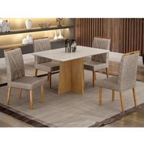 Mesa de Jantar Ambiente Jade 120x80cm Cinamomo Off White com 4 Cadeiras Lara Linho Bege - Valdemóveis