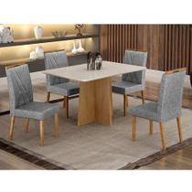 Mesa De Jantar Ambiente Jade 120x80cm Cinamomo Off White Com 4 Cadeiras Lara Linho Prata
