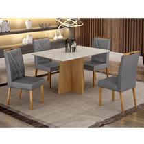 Mesa de Jantar Ambiente Jade 120x80cm Cinamomo Off White com 4 Cadeiras Lara Veludo Grafite - Valdemóveis - VALDEMOVEIS