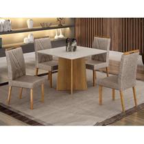 Mesa de Jantar Ambiente Jade 90cm Cinamomo Off White com 4 Cadeiras Lara Linho Bege - Valdemóveis