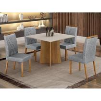 Mesa de Jantar Ambiente Jade 90cm Cinamomo Off White com 4 Cadeiras Lara Linho Prata - Valdemóveis Mesa de Jantar Ambiente Jade 90cm Cinamomo Off White com 4 Cadeiras Lara Linho Prata - Valdemóveis