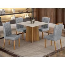 Mesa de Jantar Ambiente Jade 90cm Cinamomo Off White com 4 Cadeiras Lara Linho Prata - Valdemóveis Mesa de Jantar Ambiente Jade 90cm Cinamomo Off White com 4 Cadeiras Lara Linho Prata - Valdemóveis