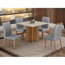 Mesa de Jantar Ambiente Jade 90cm Cinamomo Off White com 4 Cadeiras Lara Linho Prata - Valdemóveis