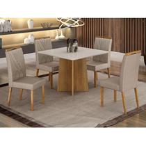 Mesa de Jantar Ambiente Jade 90cm Cinamomo Off White com 4 Cadeiras Lara Veludo Bege - Valdemóveis