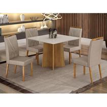 Mesa de Jantar Ambiente Jade 90cm Cinamomo Off White com 4 Cadeiras Lara Veludo Bege - Valdemóveis Mesa de Jantar Ambiente Jade 90cm Cinamomo Off White com 4 Cadeiras Lara Veludo Bege - Valdemóveis