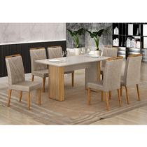 Mesa de Jantar Ambiente Júlia 160x80cm Cinamomo Off White com 6 Cadeiras Lara Linho Bege - Valdemóveis
