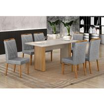Mesa de Jantar Ambiente Júlia 160x80cm Cinamomo Off White com 6 Cadeiras Lara Linho Prata - Valdemóveis Mesa de Jantar Ambiente Júlia 160x80cm Cinamomo Off White com 6 Cadeiras Lara Linho Prata - Valdemóveis