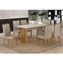 Mesa De Jantar Ambiente Júlia 160x80cm Cinamomo Off White Com 6 Cadeiras Lara Veludo Bege - Valdemóveis Mesa De Jantar Ambiente Júlia 160x80cm Cinamomo Off White Com 6 Cadeiras Lara Veludo Bege - Valdemóveis