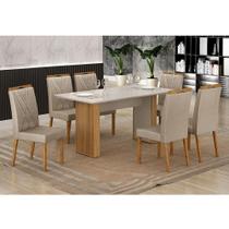 Mesa De Jantar Ambiente Júlia 160x80cm Cinamomo Off White Com 6 Cadeiras Lara Veludo Bege - Valdemóveis Mesa De Jantar Ambiente Júlia 160x80cm Cinamomo Off White Com 6 Cadeiras Lara Veludo Bege - Valdemóveis
